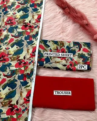 2 Pcs Women's Unstitched Digital Print Suit thumbnail 2