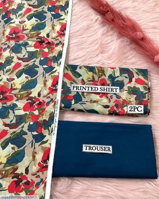 2 Pcs Women's Unstitched Digital Print Suit thumbnail 3
