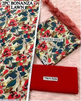 2 Pcs Women's Unstitched Digital Print Suit thumbnail 3