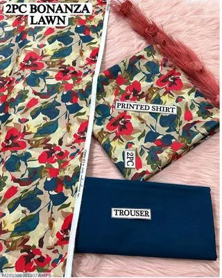 2 Pcs Women's Unstitched Digital Print Suit thumbnail 3