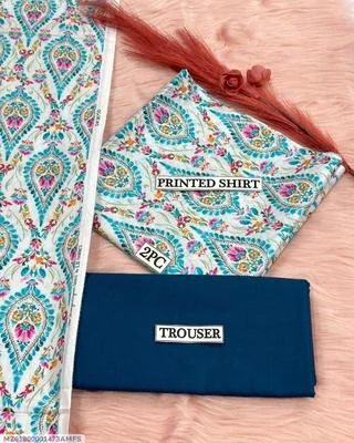 2 Pcs Women's Unstitched Digital Print Suit thumbnail 3