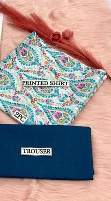 2 Pcs Women's Unstitched Digital Print Suit thumbnail 2