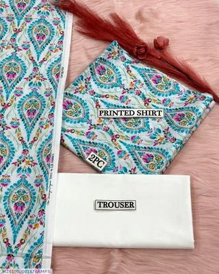 2 Pcs Women's Unstitched Digital Print Suit thumbnail 3