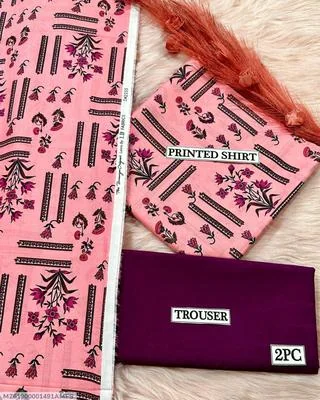 2 Pcs Women's Unstitched Digital Print Suit thumbnail 3
