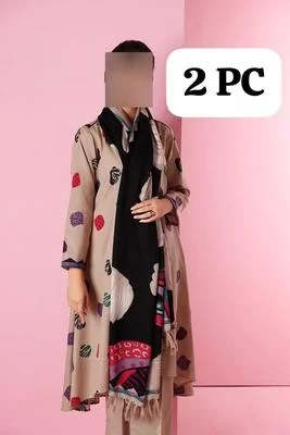 2 Pcs Women's Ivory Lawn Embroidered Suit