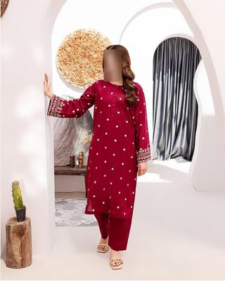 Women Embroidered Lawn Suit Maroon Bakra Eid