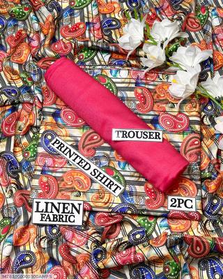 Women Linen Suit 2Pc Digital Print Paisley Red Blue Green thumbnail 3