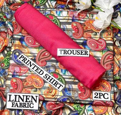 Women Linen Suit 2Pc Digital Print Paisley Red Blue Green thumbnail 2