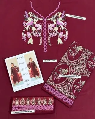 Maroon Embroidered 2 Pcs Women Suit Dhanak thumbnail 3