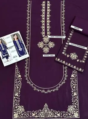 Purple Embroidered Dhanak Suit for Women Wedding Eid thumbnail 2