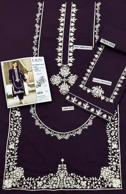 Purple Embroidered Lawn Shirt & Cotton Trouser Set thumbnail 2