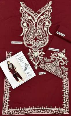 Maroon Embroidered Kurta Pajama Set for Women thumbnail 2