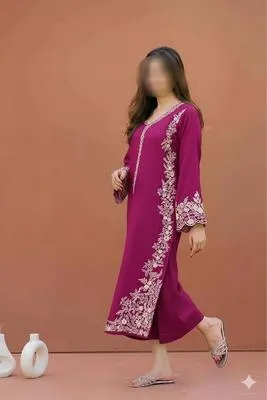 Pink Embroidered Lawn Shirt with Cotton Trouser Set