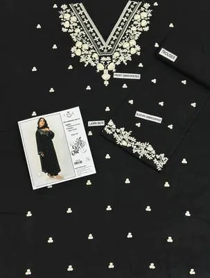 Black Embroidered Lawn Shirt with Cotton Trouser Set thumbnail 2