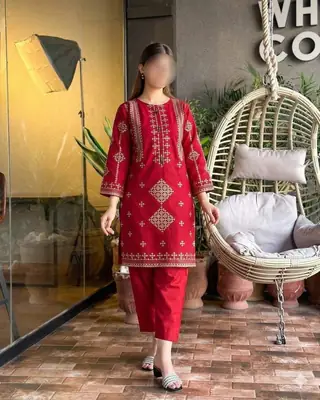 2 Pcs Women's Unstitched Embroidered Suit