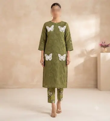 2 Pcs Women's Unstitched Chikankari Embroidered Suit