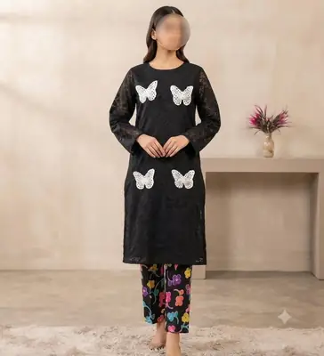 2 Pcs Women's Unstitched Chikankari Embroidered Suit
