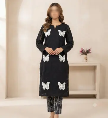2 Pcs Women's Unstitched Chikankari Embroidered Suit