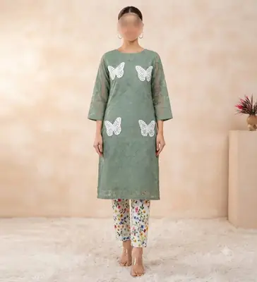 2 Pcs Women's Unstitched Chikankari Embroidered Suit