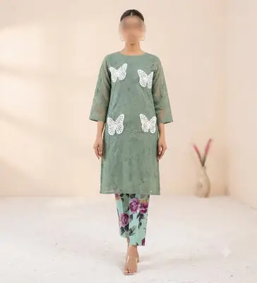 2 Pcs Women's Unstitched Chikankari Embroidered Suit