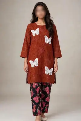2 Pcs Women's Unstitched Chikankari Embroidered Suit