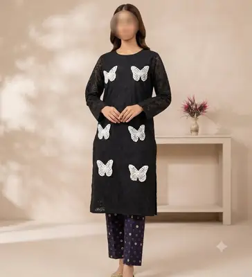 2 Pcs Women's Unstitched Chikankari Embroidered Suit