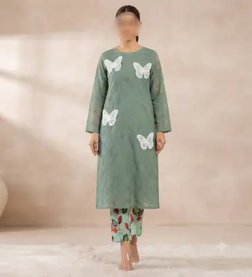 2 Pcs Women's Unstitched Chikankari Embroidered Suit