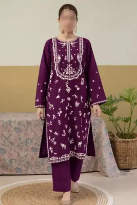 2 Pcs Women's Unstitched Embroidered Suit