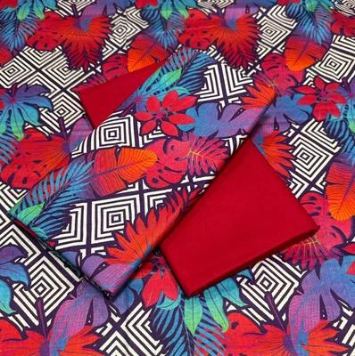 2 Pcs Women's Unstitched Cambric Printed Suit thumbnail 2