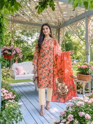 3 Pcs Women's Unstitched Printed linen Suit