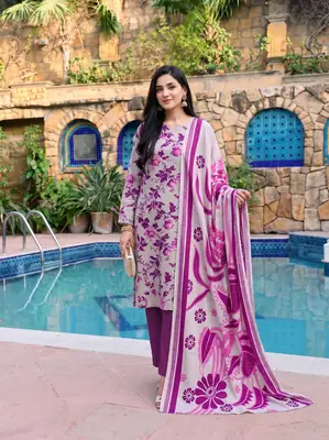 3 Pcs Women's Unstitched Printed linen Suit