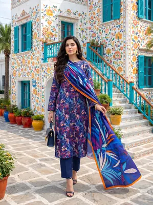 3 Pcs Women's Unstitched Printed linen Suit