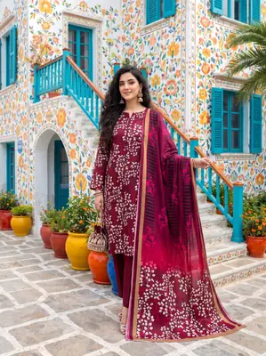 3 Pcs Women's Unstitched Printed linen Suit