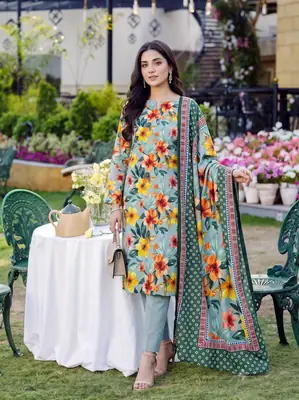 3 Pcs Women's Unstitched Printed linen Suit