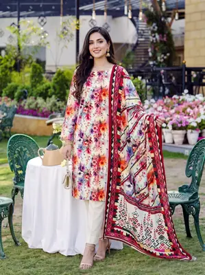 3 Pcs Women's Unstitched Printed linen Suit