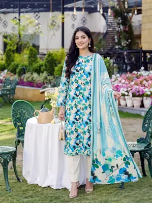 3 Pcs Women's Unstitched Printed linen Suit
