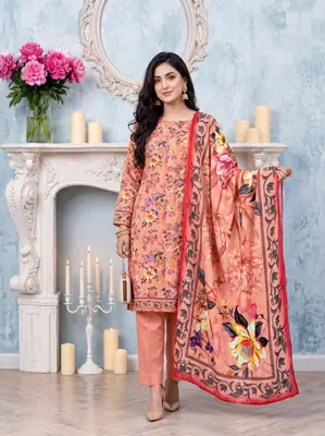 3 Pcs Women's Unstitched Printed linen Suit