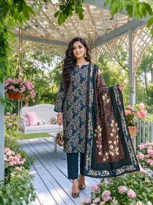 3 Pcs Women's Unstitched Printed linen Suit