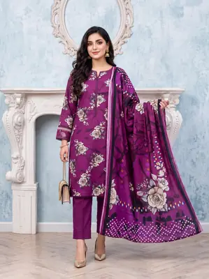 3 Pcs Women's Unstitched Printed linen Suit