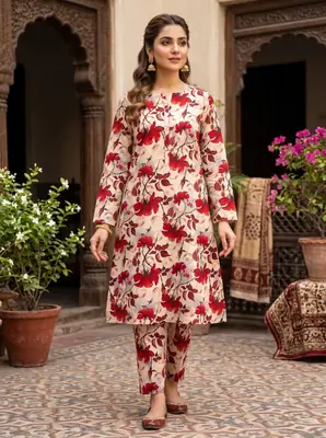 2 Pcs Women's Unstitched Printed Suit