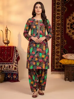 2 Pcs Women's Unstitched Printed Suit