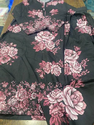 Black Floral Lawn Kurta Set Women Medium to Large thumbnail 7