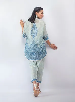 Beige Digital Print Lawn Shirt & Trouser Set thumbnail 2