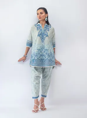 Beige Digital Print Lawn Shirt & Trouser Set thumbnail 3