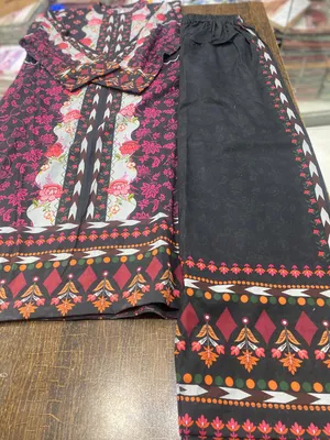 Lawn Printed Ban Collar Shirt & Trouser Set Black thumbnail 4