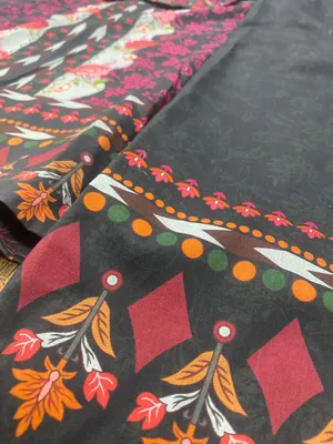 Lawn Printed Ban Collar Shirt & Trouser Set Black thumbnail 5