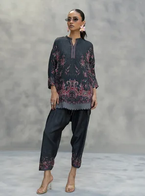 Women's Multicolor Ban Collar Lawn Suit Set Medium to XL thumbnail 2