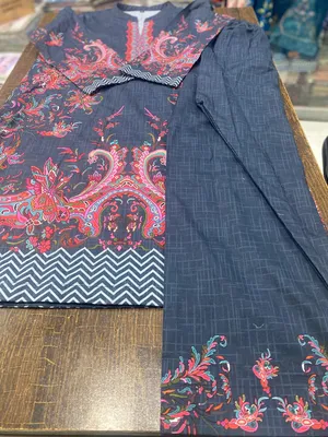Women's Multicolor Ban Collar Lawn Suit Set Medium to XL thumbnail 5
