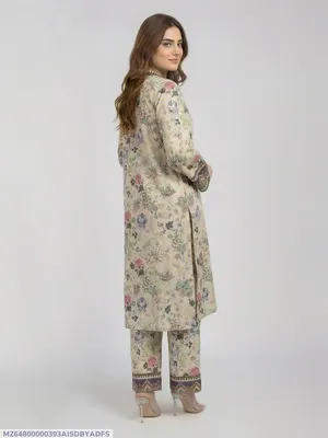 Beige Floral Lawn 2-Piece Kurta Set Medium