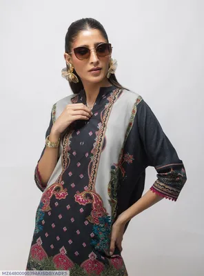 Black Digital Print Ban Collar Lawn 2Pcs Set
